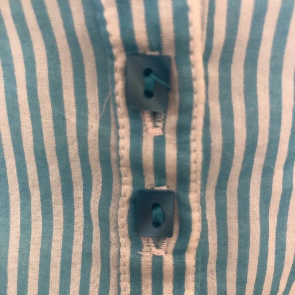 Zara Striped Ruffle Blouse Womens Small Teal‎ White Sleeveless Button Up - Picture 4 of 10